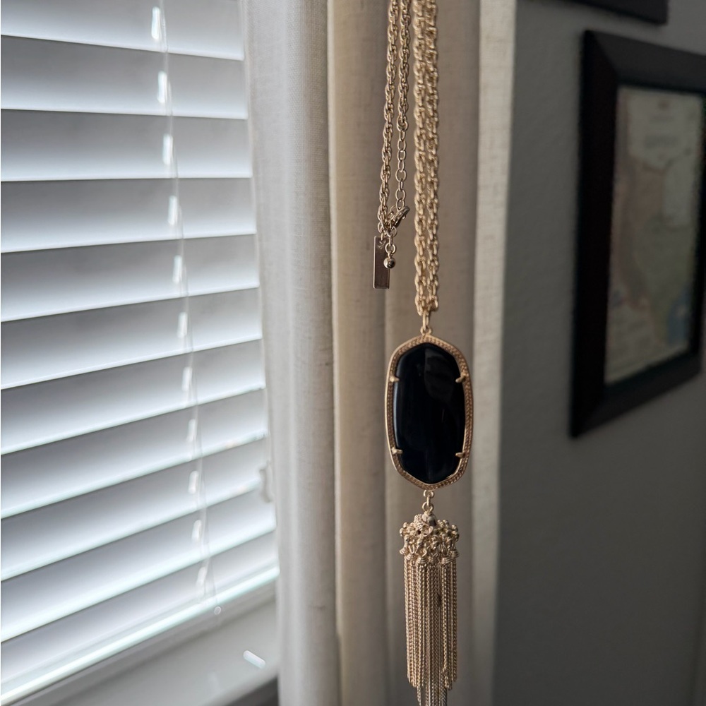 Kendra Scott Gold Tassel Pendant Necklace with Black Stone